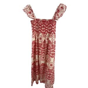 Sunday Up Red Embroidered Dress‎ Smocked Maxi Dress Bohemian Summer